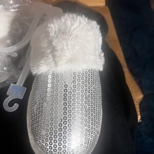 Sequin Shoes with white Faux Fur Trim
